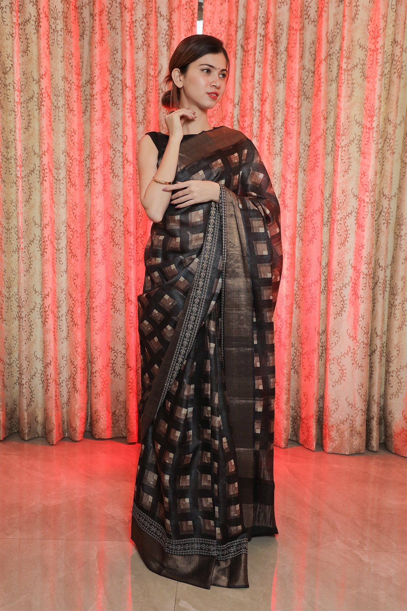 Black Tussar Handwoven Saree