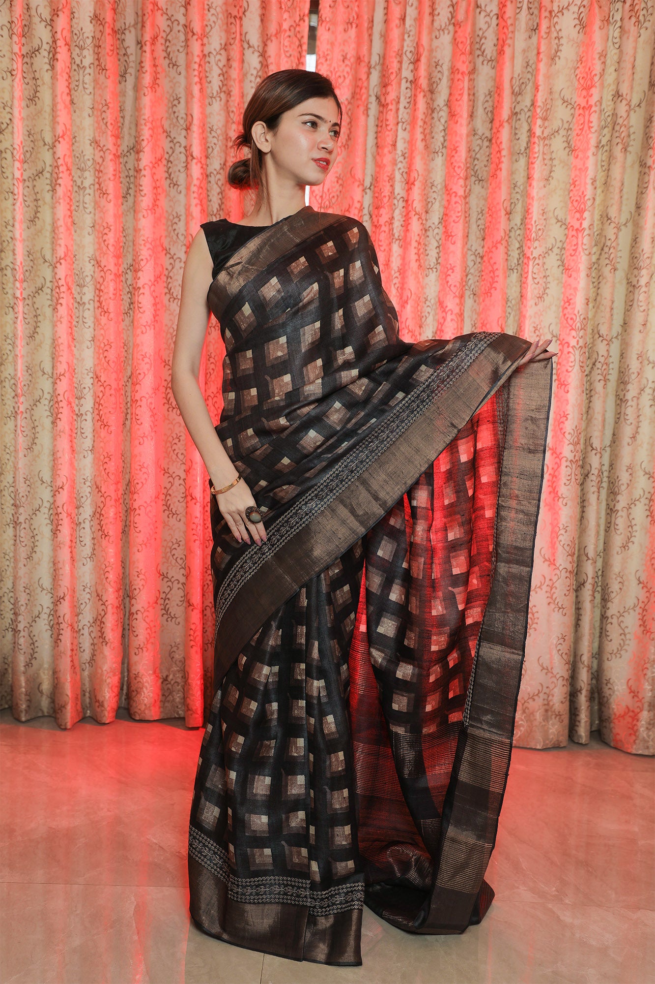 Black Tussar Handwoven Saree