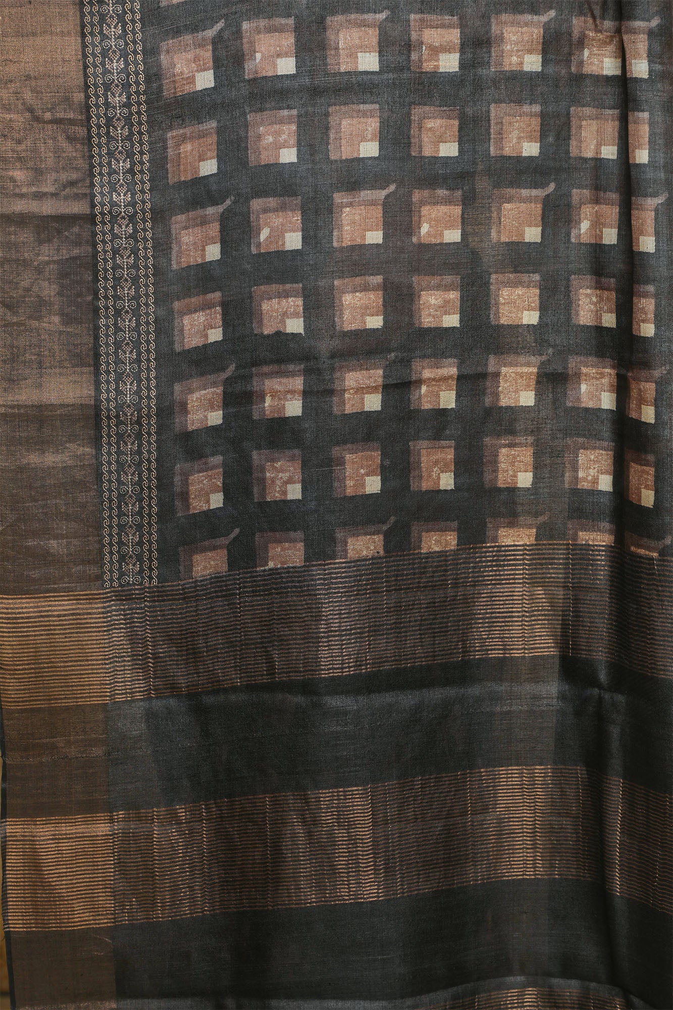 Black Tussar Handwoven Saree