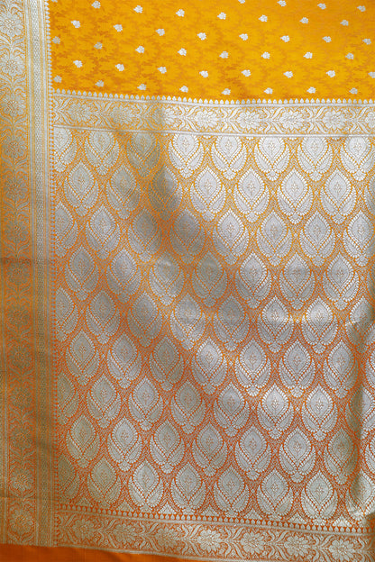 Mustard Yellow Jamdani Banarasi Satin Silk Saree