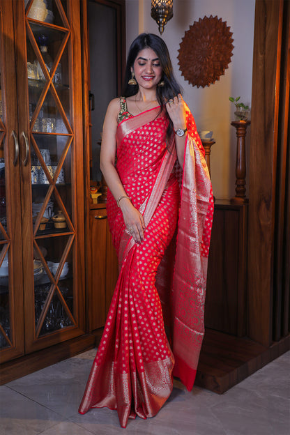 Peach Pink Butti Georgette Saree