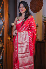 Load image into Gallery viewer, Peach Pink Butti Georgette Saree
