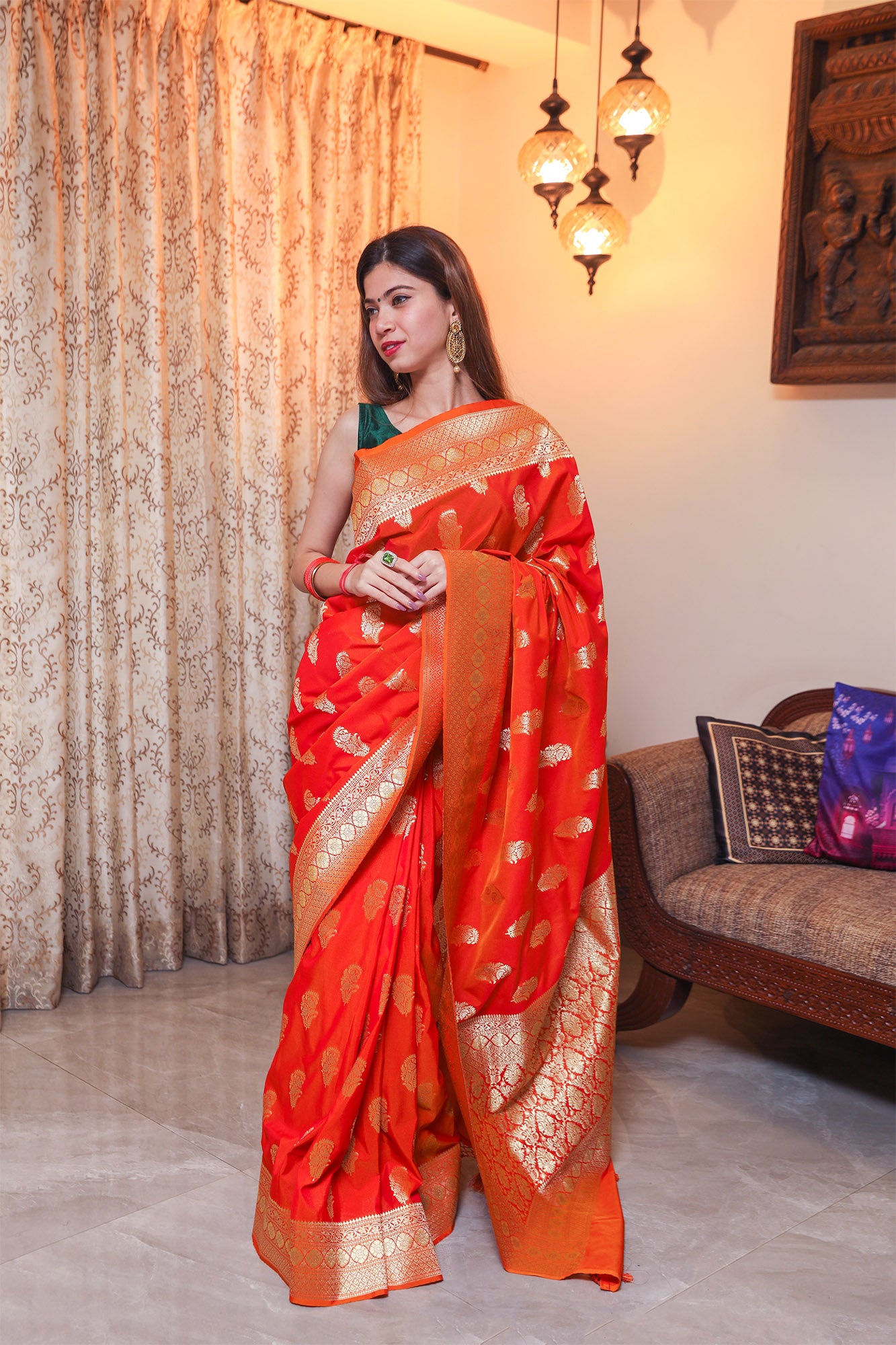 Saffron Katan Georgette Silk Saree