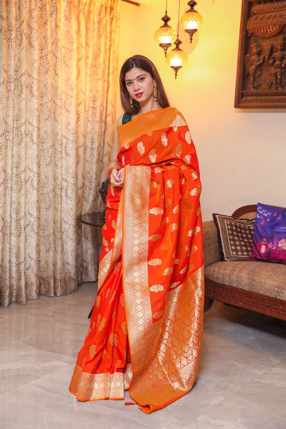 Saffron Katan Georgette Silk Saree