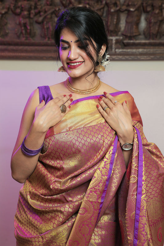 Dark Magenta Brocade Eri Silk Saree