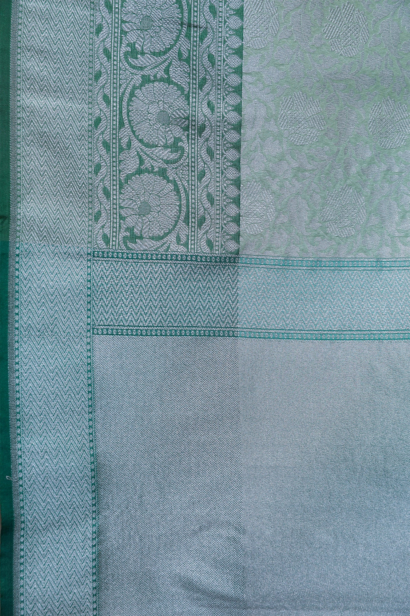 Pista Green and Dark Green Pashmina Kora Silk Saree