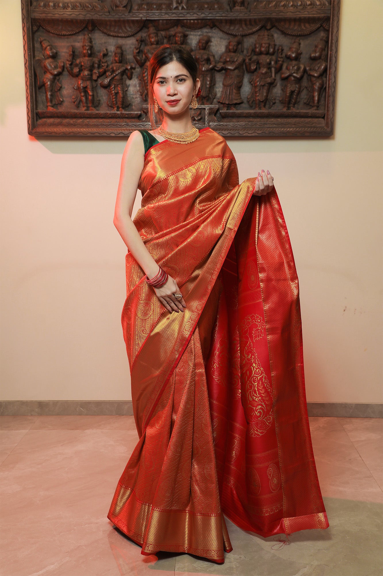 Red Brocade Eri Silk Saree