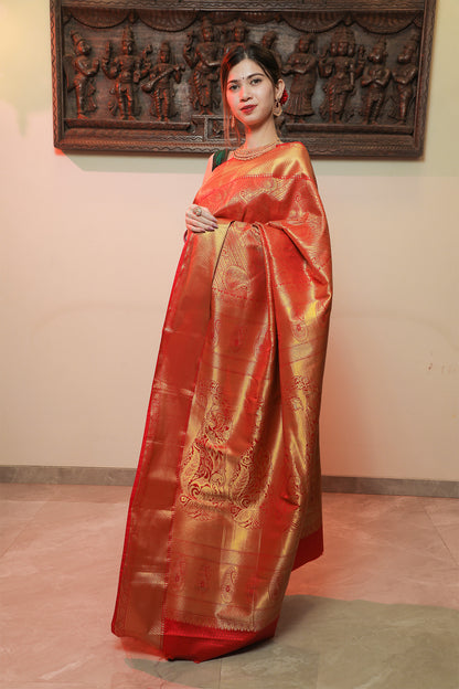 Red Brocade Eri Silk Saree