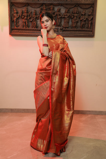 Red Brocade Eri Silk Saree