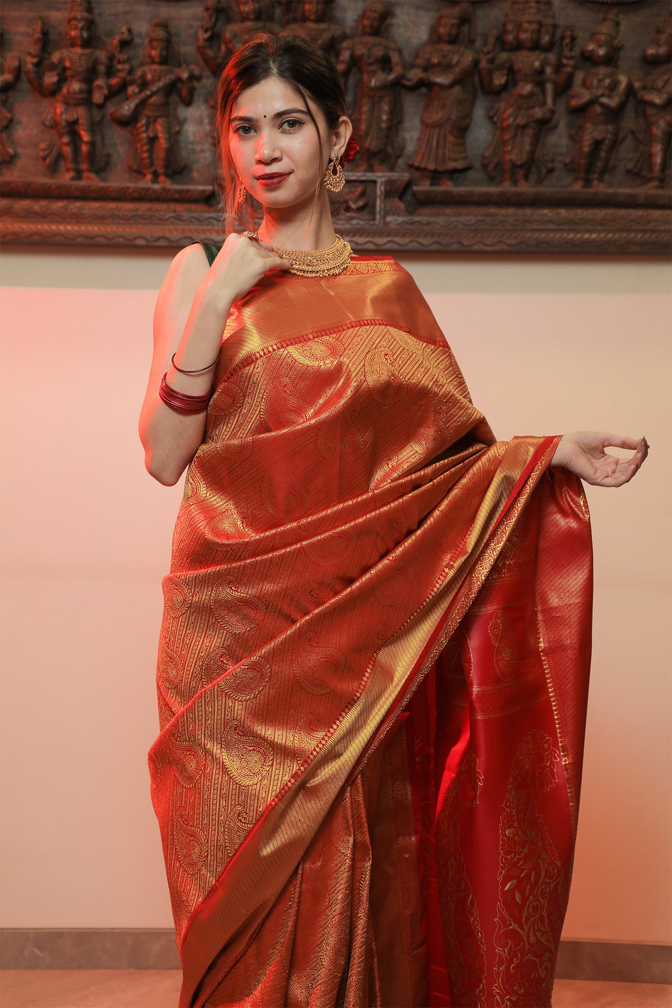 Red Brocade Eri Silk Saree