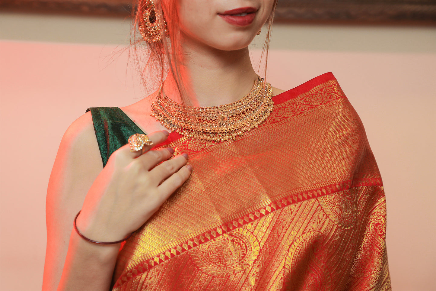 Red Brocade Eri Silk Saree