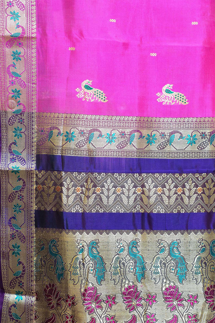 Pink and Blue Peshwai Handcrafted Saree