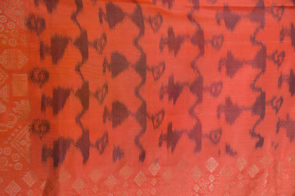 Peach Pink and Grey Silk Saree