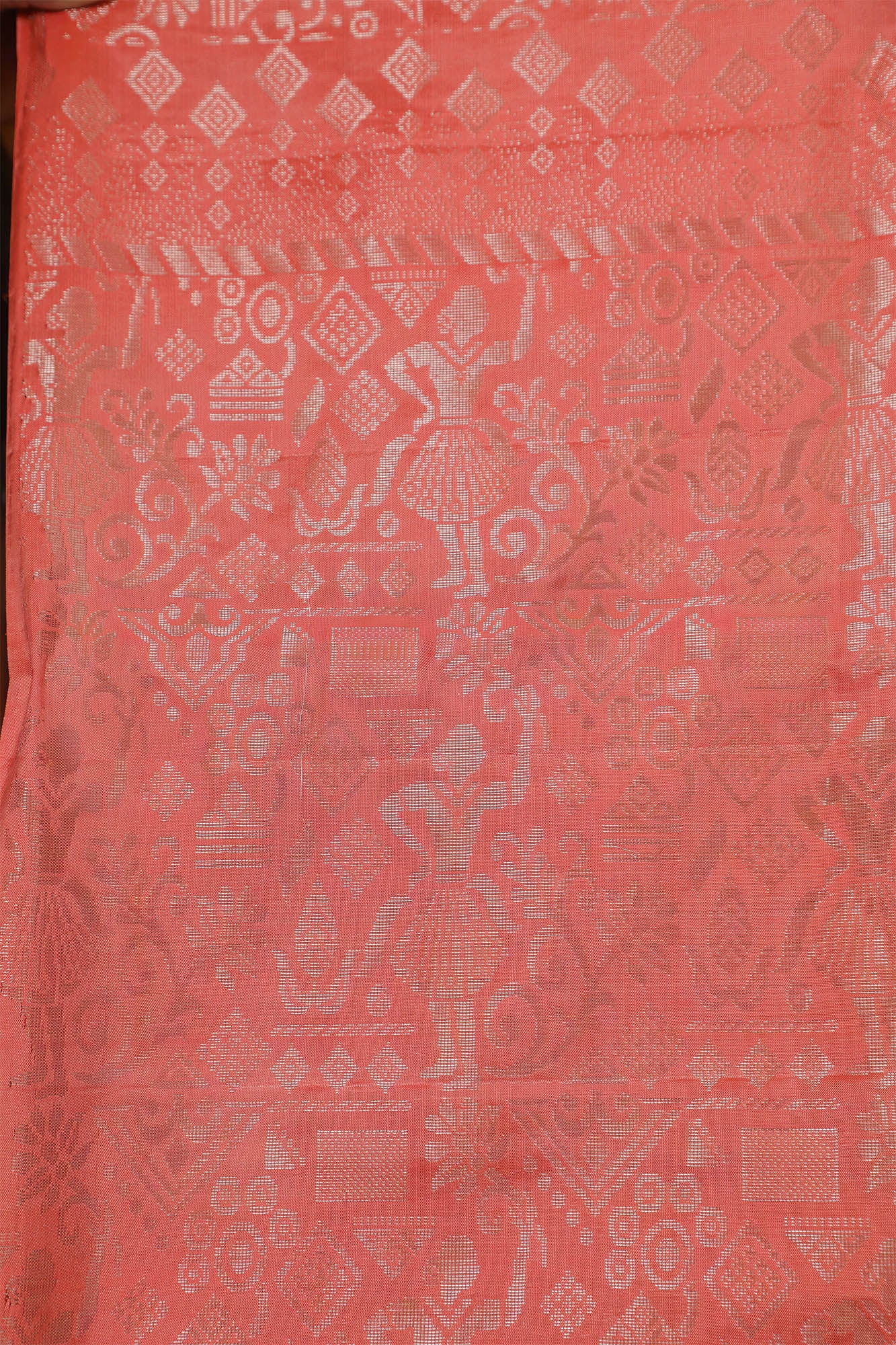 Peach Pink and Grey Silk Saree