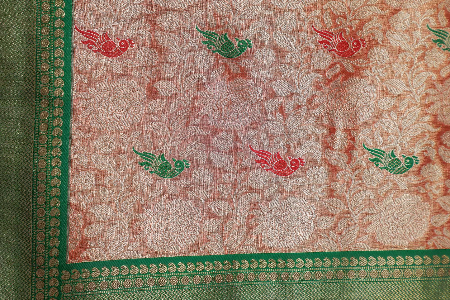 Green & Light Brown Paithani Tissue Saree