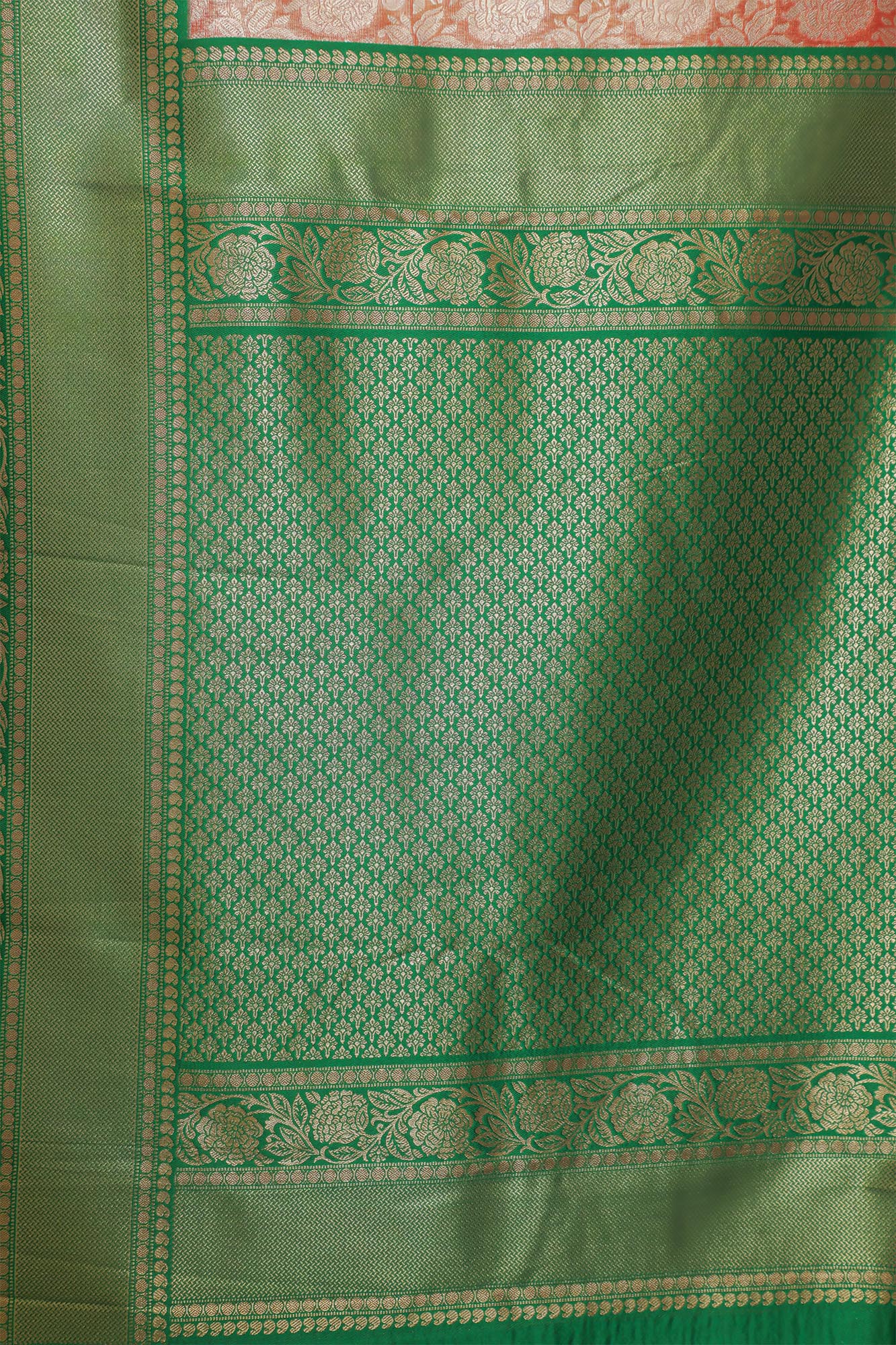 Green & Light Brown Paithani Tissue Saree