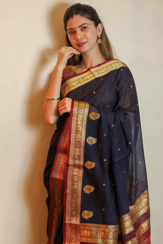 Blue and Maroon Peshwai Saree