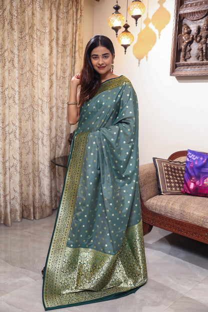 Green and Olive Green Katan Banarasi Silk Saree