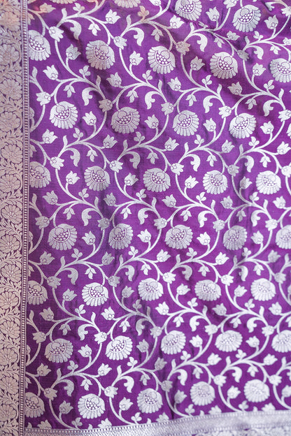 Purple Banarasi Katan Silk Saree with Jangla Pattern