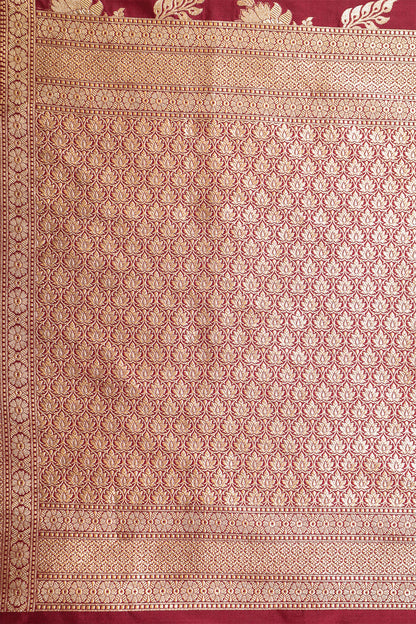 Burnt Maroon Katan Banarasi Silk Saree