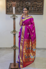 Load image into Gallery viewer, Deep Magenta &amp; Purple Eri Silk Paithani Saree
