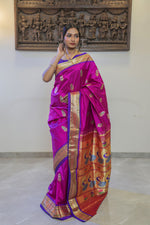 Load image into Gallery viewer, Deep Magenta &amp; Purple Eri Silk Paithani Saree
