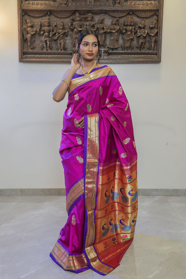 Deep Magenta & Purple Eri Silk Paithani Saree