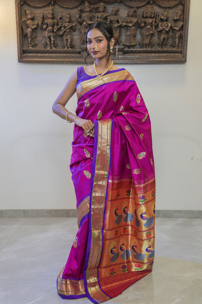 Deep Magenta & Purple Eri Silk Paithani Saree