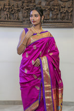 Load image into Gallery viewer, Deep Magenta &amp; Purple Eri Silk Paithani Saree
