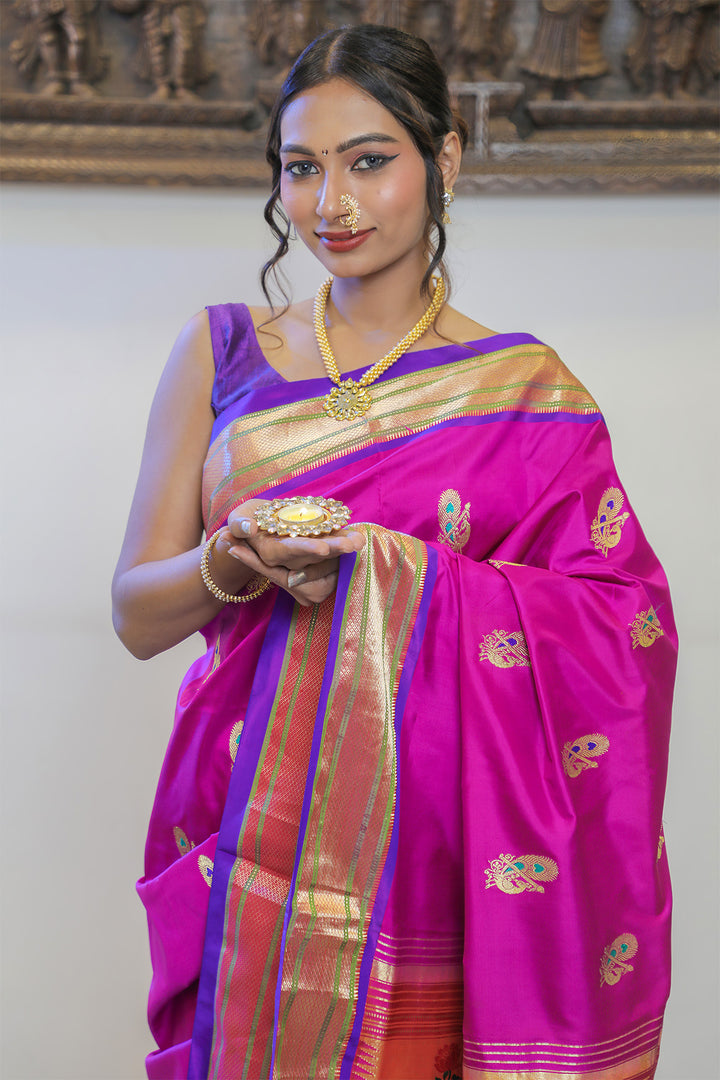 Deep Magenta & Purple Eri Silk Paithani Saree