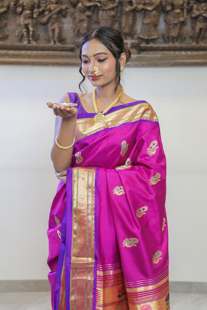 Deep Magenta & Purple Eri Silk Paithani Saree