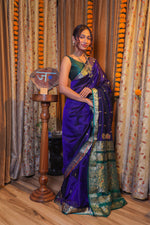Load image into Gallery viewer, Royal Blue and Green Peshwai Handcrafted Saree
