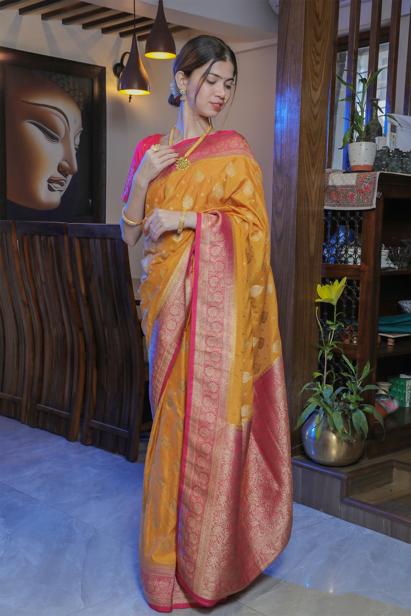 Yellow Georgette Zari Saree