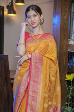 Load image into Gallery viewer, Yellow Georgette Zari Saree
