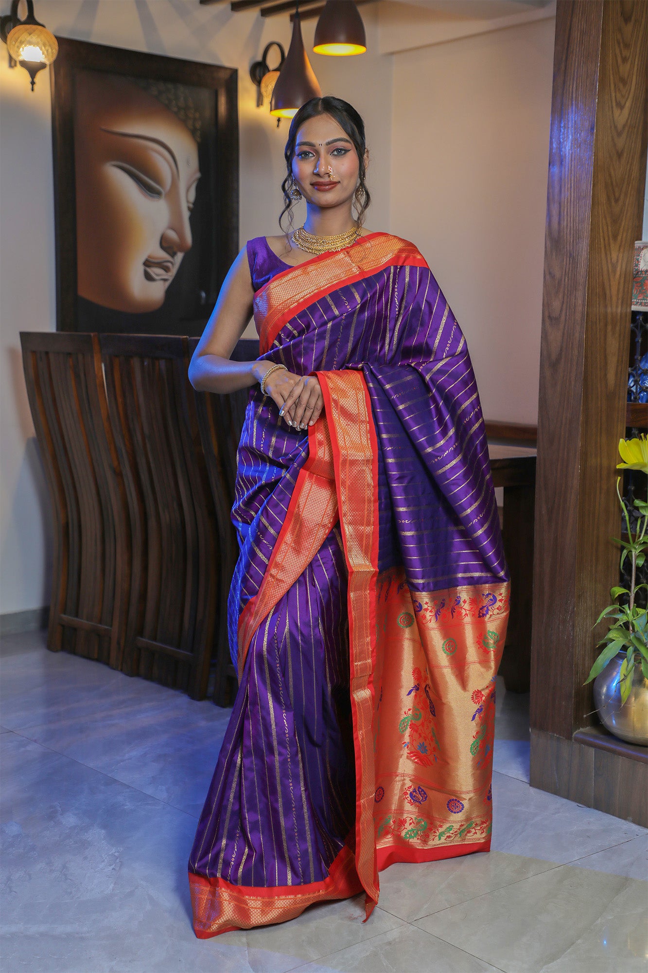 Purple & Red Paithani Silk Saree