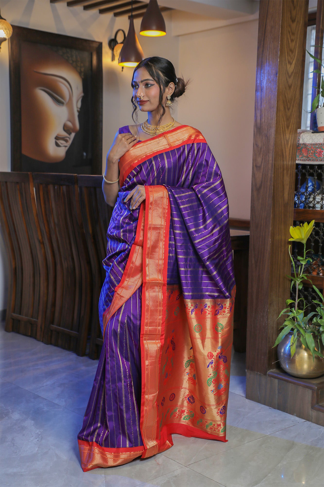 Purple & Red Paithani Silk Saree