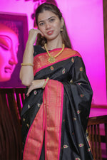 Load image into Gallery viewer, Black and Pink Paithani Silk Saree
