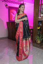 Load image into Gallery viewer, Black and Pink Paithani Silk Saree
