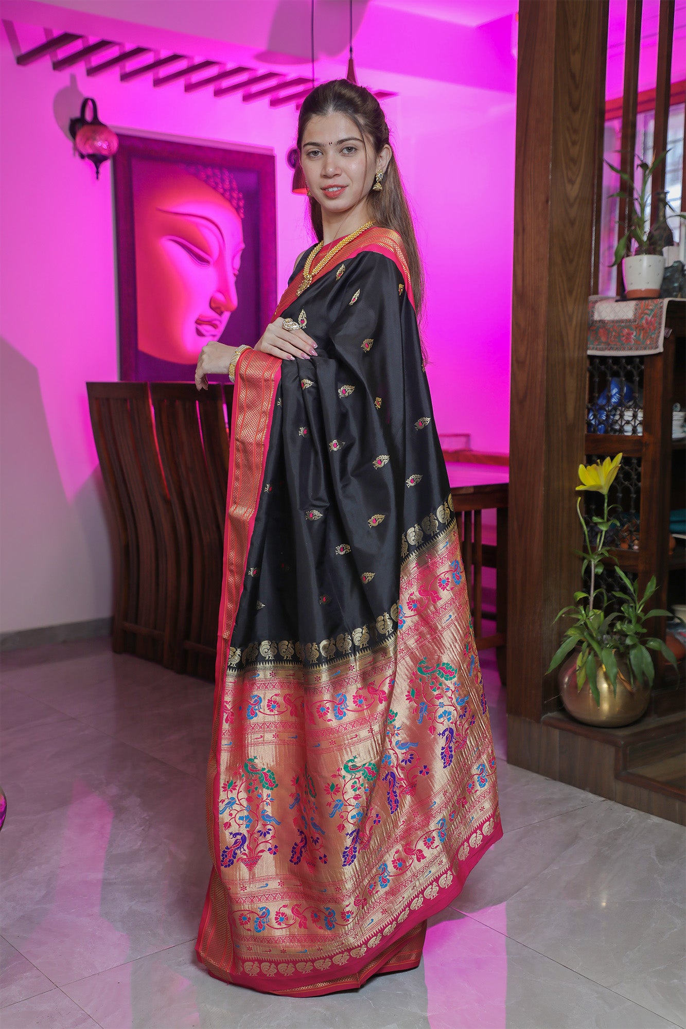 Black and Pink Paithani Silk Saree