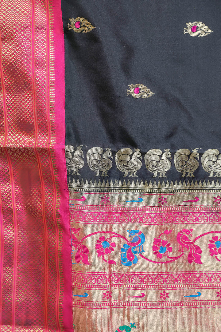 Black and Pink Paithani Silk Saree