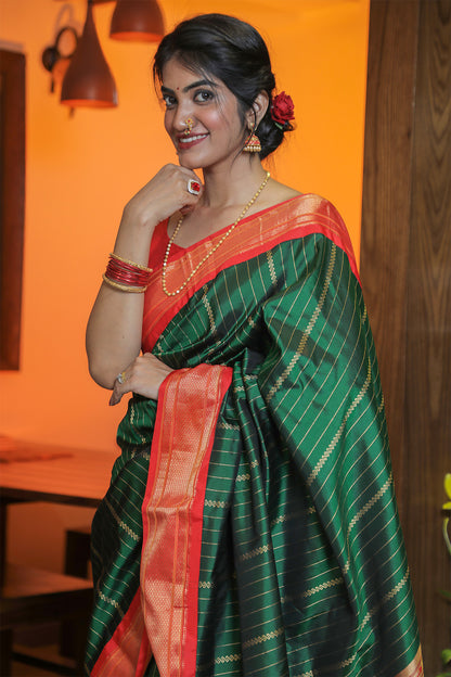 Green & Red Paithani Silk Saree