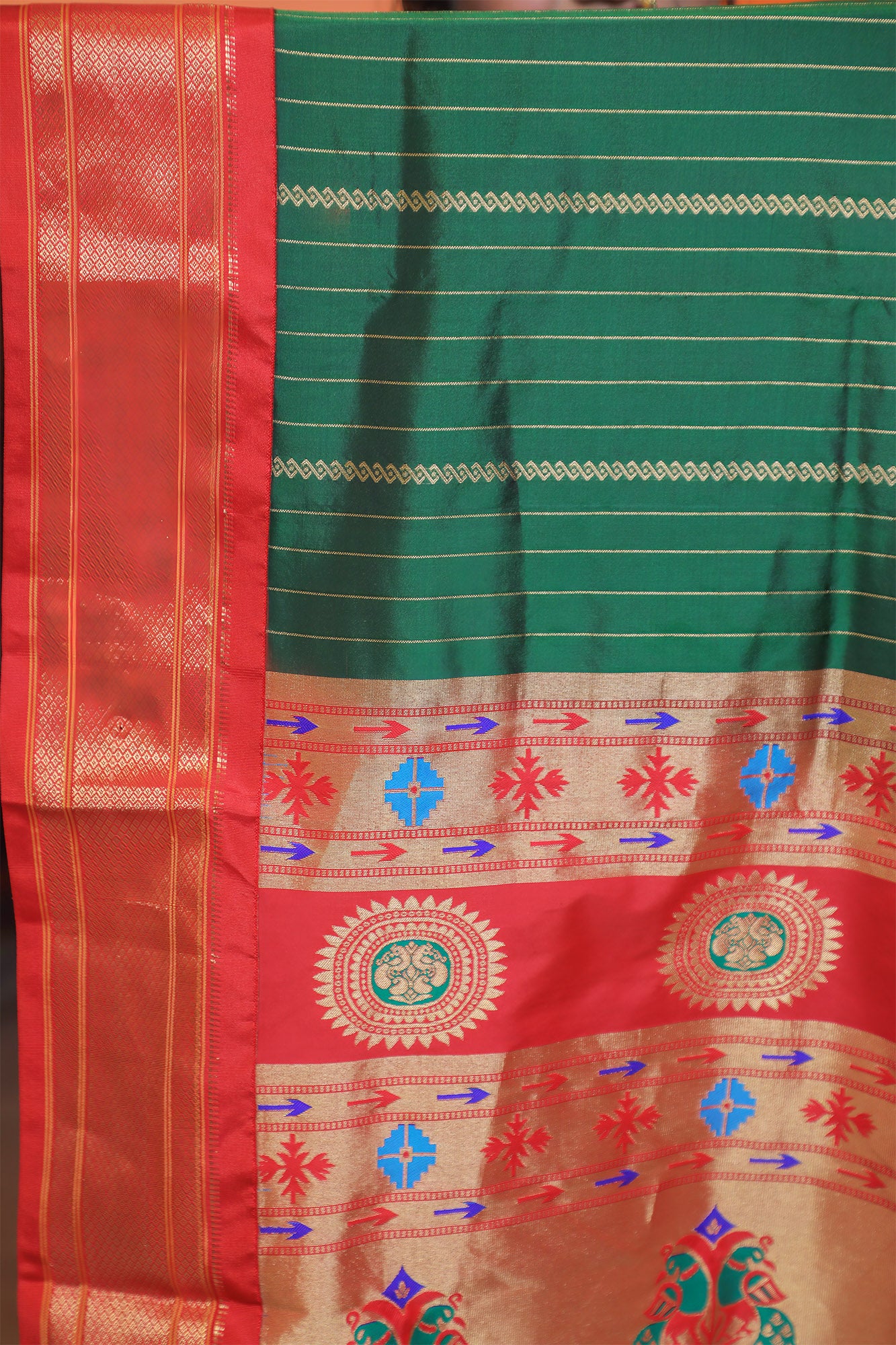 Green & Red Paithani Silk Saree