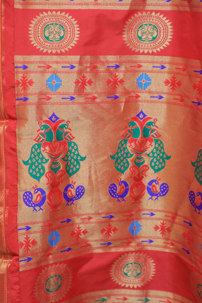 Green & Red Paithani Silk Saree