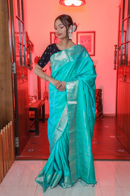 Cyan Muga Silk Saree