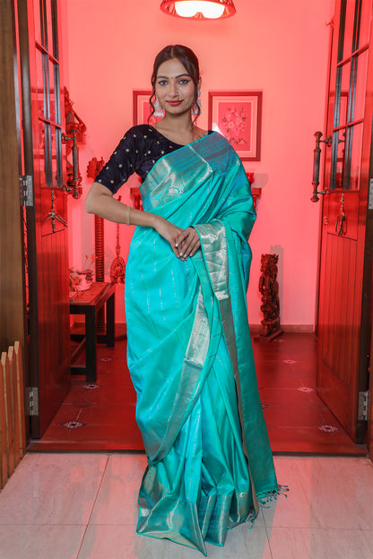 Cyan Muga Silk Saree