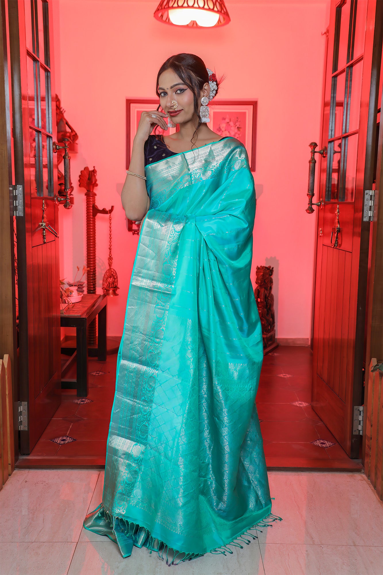 Cyan Muga Silk Saree