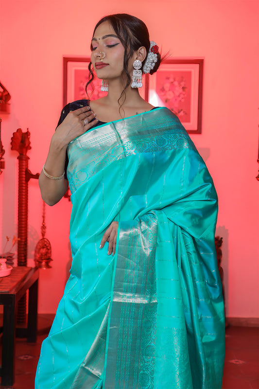 Cyan Muga Silk Saree