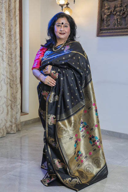 Black and Gold Eri Silk Paithani Saree