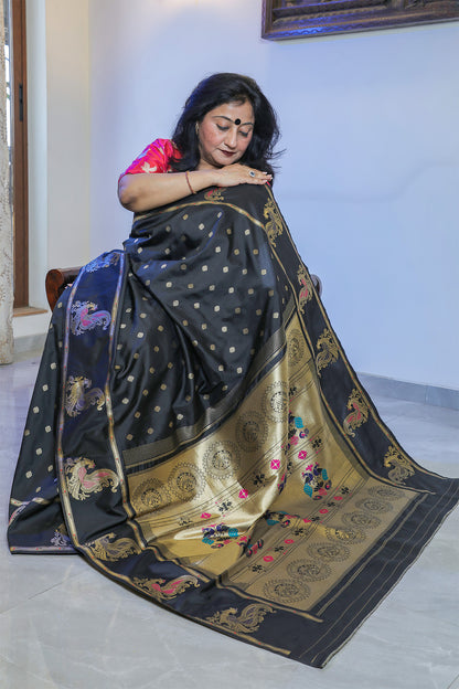 Black and Gold Eri Silk Paithani Saree