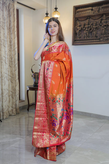 Pink & Orange Paithani Silk Saree